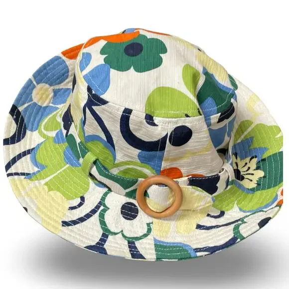 San Diego Hat Co Floral Bucket Hat Wood Buckle Retro Mod Pop Art Sun Hat - Picture 4 of 13